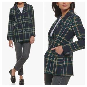 Levi's green yellow black window pane wool double breasted blazer jacket size XS